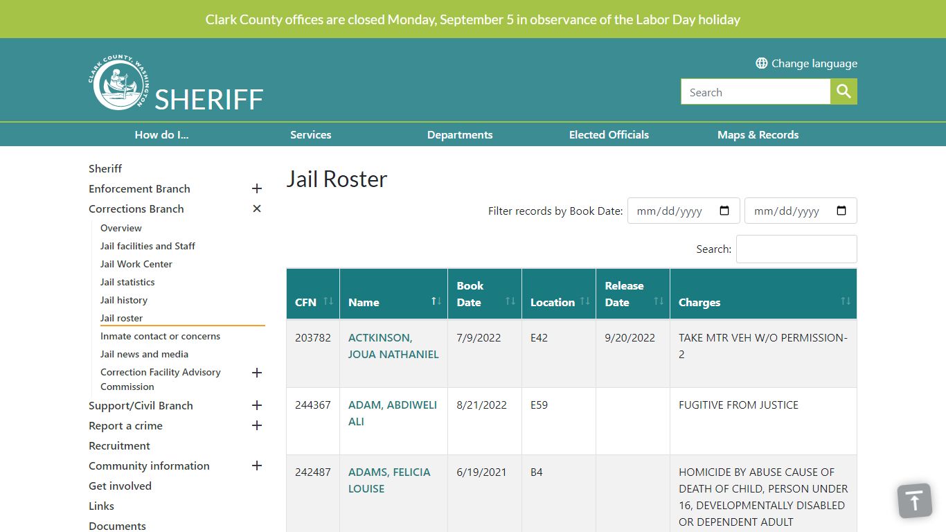 Jail Roster | Clark County