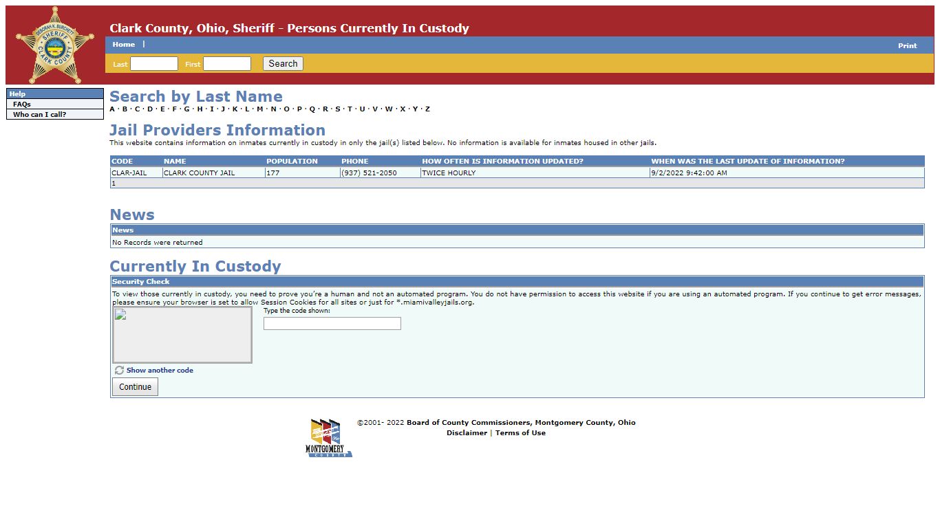 Clark County, Ohio, Sheriff - Persons Currently In Custody